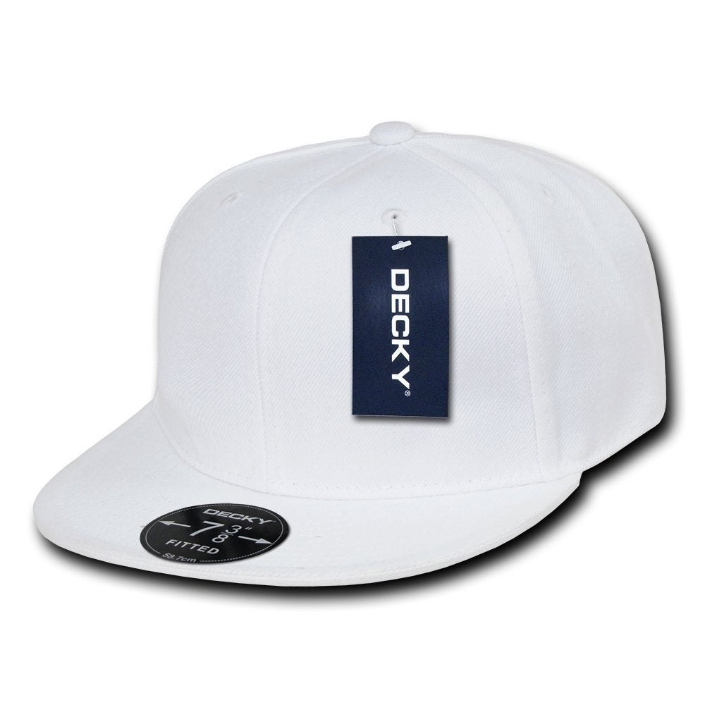 Men Women Round Flat Bill Structured White Blank Baseball Cap Plain Fitted Hat