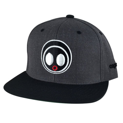 Classic Caprobot Face Logo Baseball Hat Snapback Cap - Heather Graphite White Black Visor