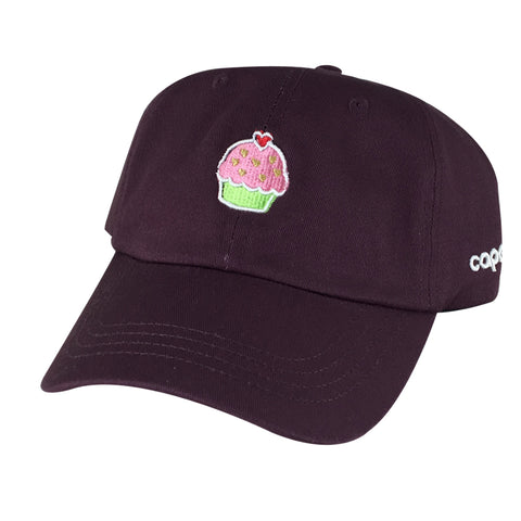 Pink Heart Cupcake Lover Unstructured Baseball Cap Cotton Dad Hat - Wine Red