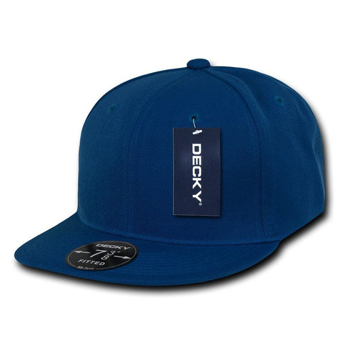 Men Women Round Flat Bill Structured Blue Blank Baseball Cap Plain Fitted Hat