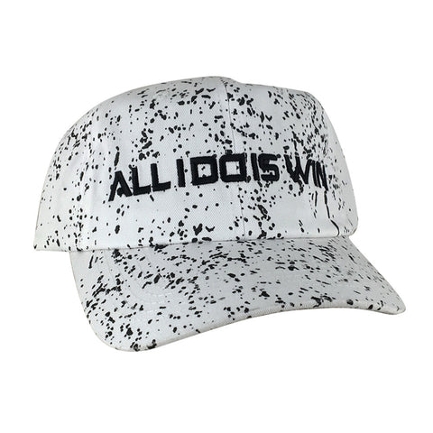 ALL I DO IS WIN Unstructured Paint Dot Strapback Hat Dad Cap - White Black