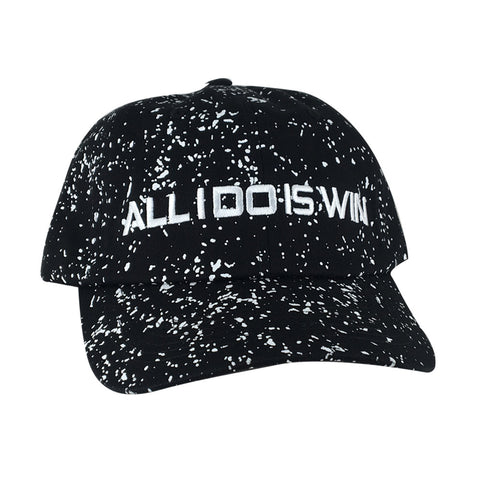 ALL I DO IS WIN Unstructured Paint Dot Strapback Hat Dad Cap - Black White