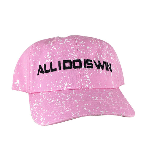 ALL I DO IS WIN Unstructured Paint Dot Strapback Hat Dad Cap - Pink Black