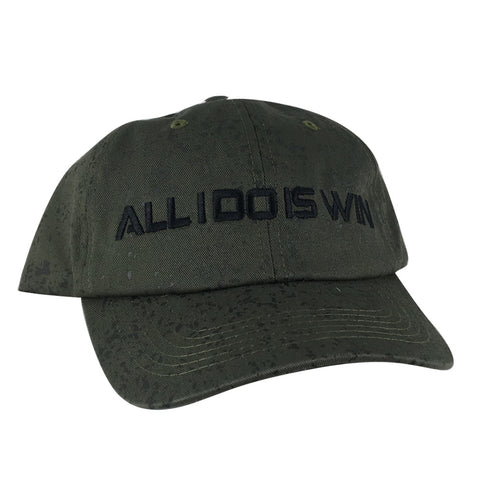 ALL I DO IS WIN Unstructured Paint Dot Strapback Hat Dad Cap - Army Green