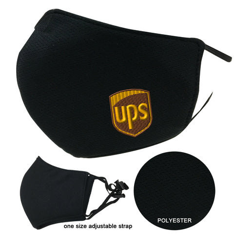 UPS Face Cover Mask Adult Black 3-Layers Polyester Adjustable