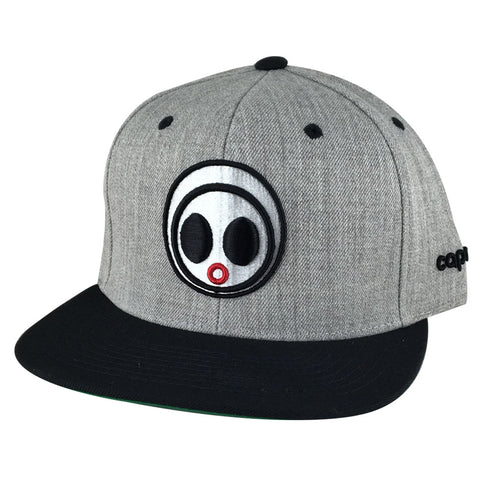 Classic Caprobot Face Logo Baseball Hat Snapback Cap - Heather Grey White Black Visor